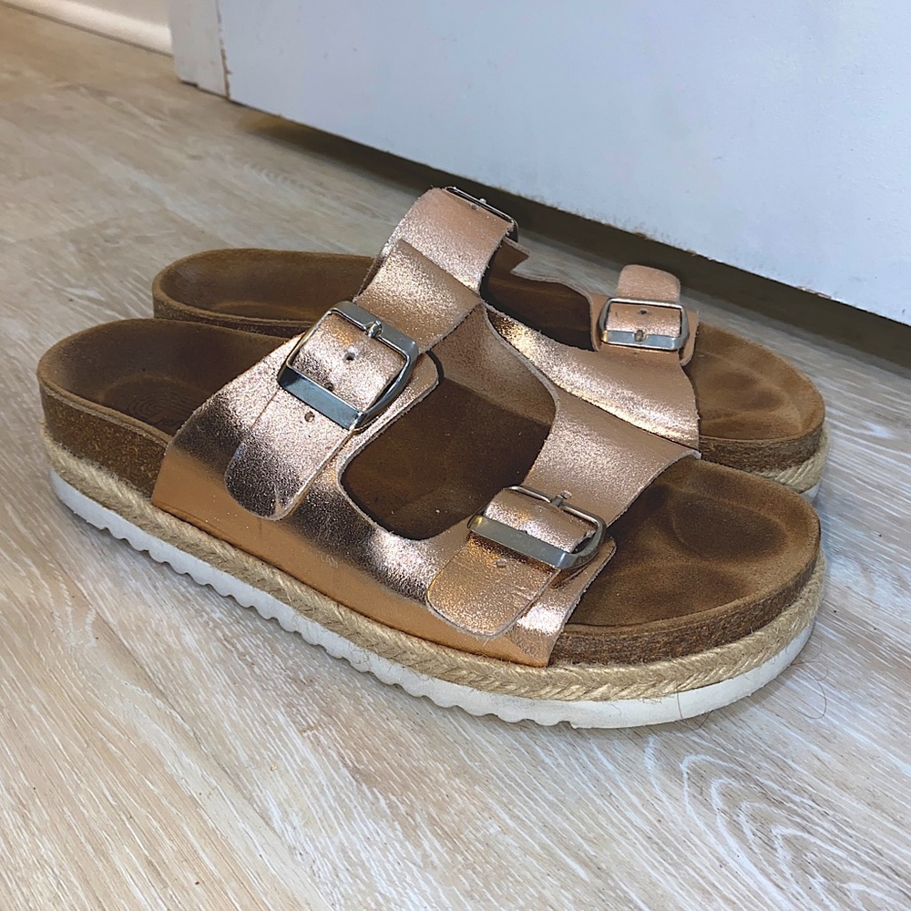 Jeffrey Campbell Rose Gold Aurelia Birkenstock Espadrille Sandal